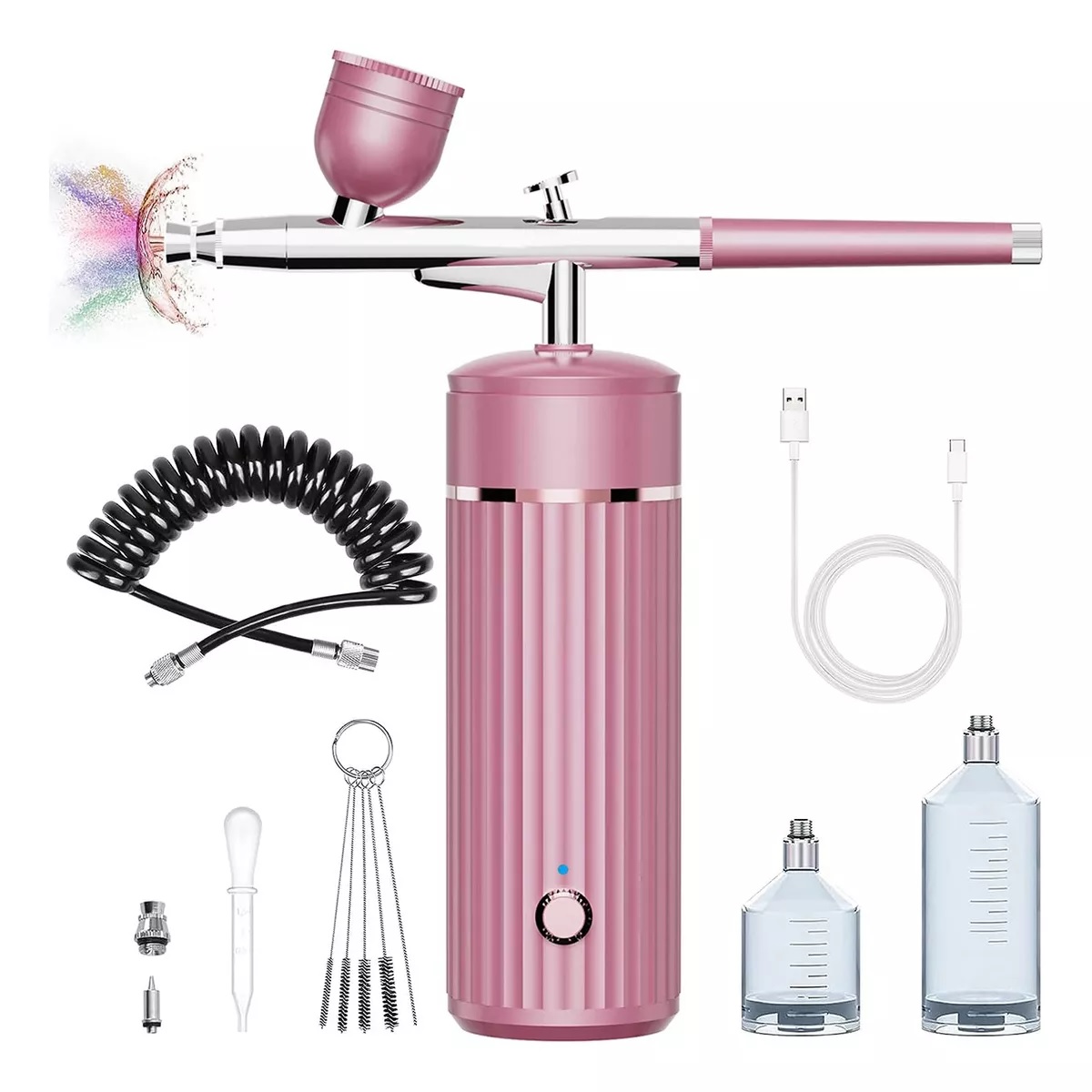 Kit De Aerógrafo Multiuso Inalámbrico Compresor Recargable Rosa
