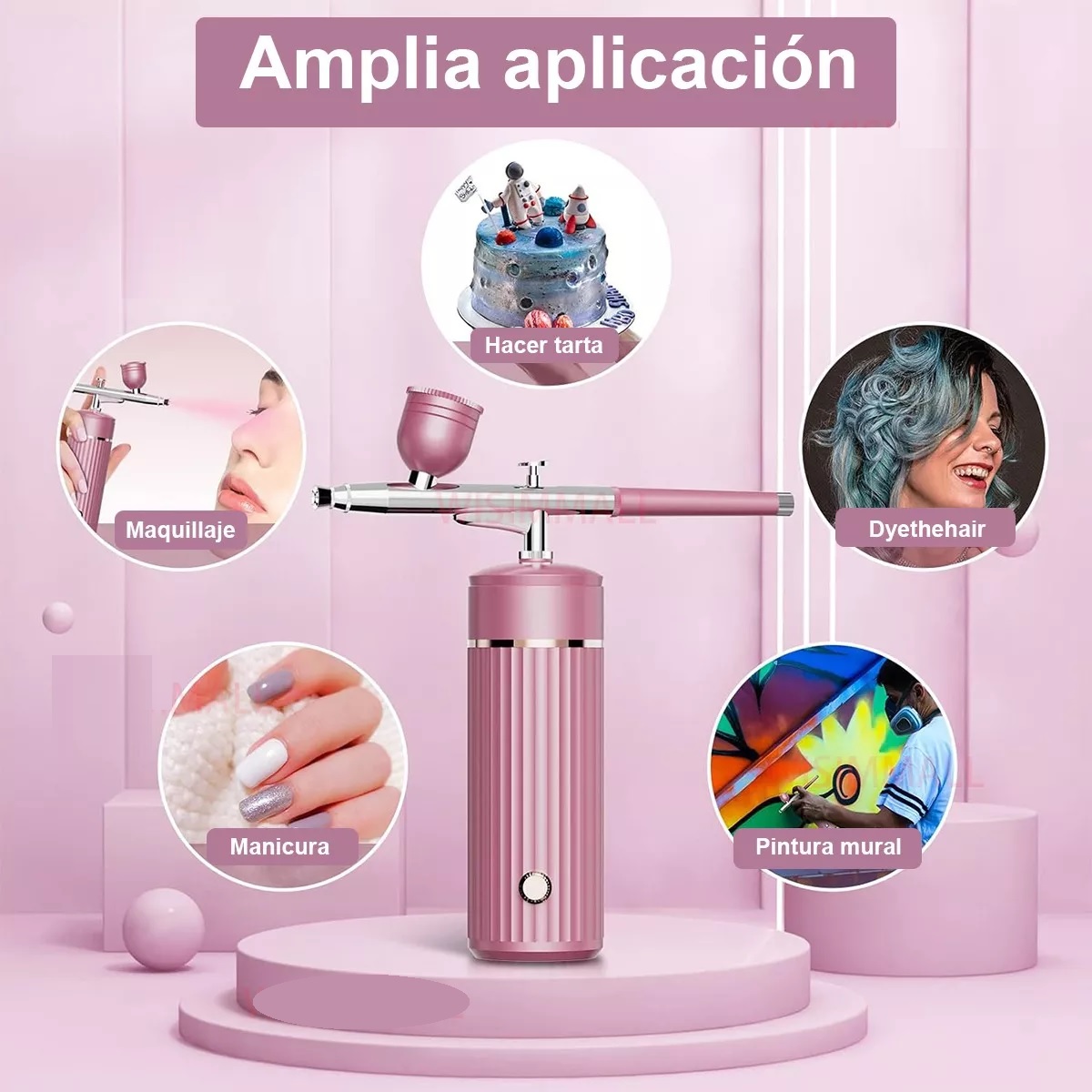 Kit De Aerógrafo Multiuso Inalámbrico Compresor Recargable Rosa