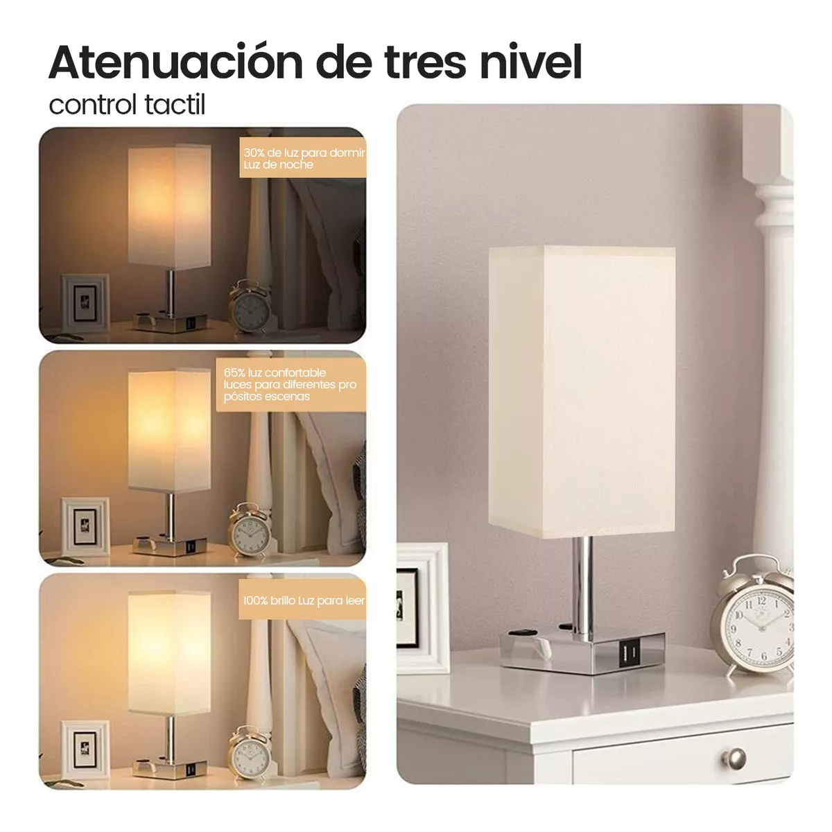Lámpara De Noche Buró Touch De Mesa Con Bulbo Led Usb A Y C