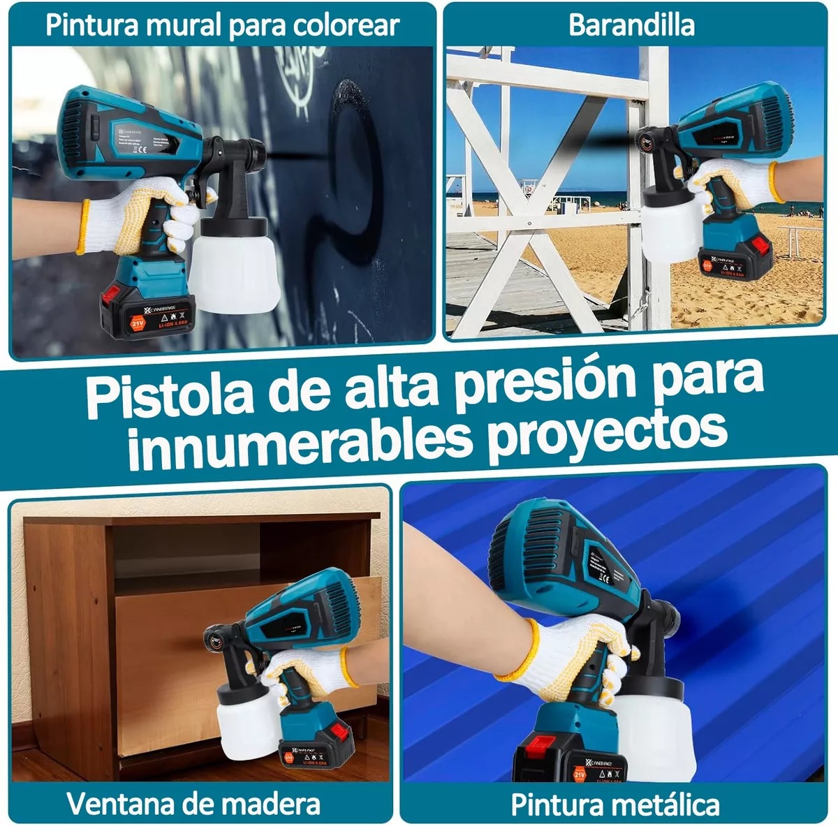 Pistola Para Pintar Casas Pintura Inalámbrico 1000ml 2 Pilas Azul