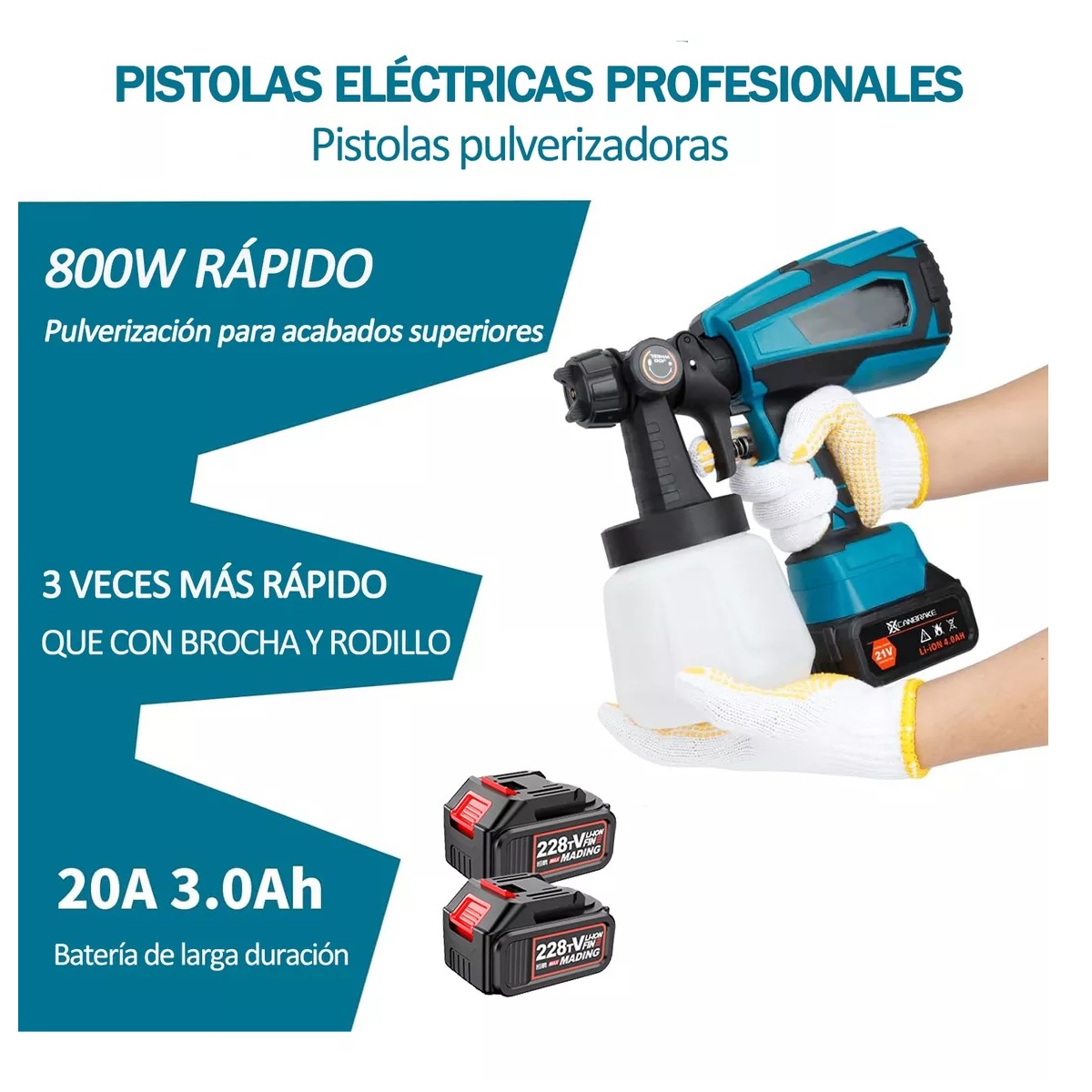 Pistola Para Pintar Casas Pintura Inalámbrico 1000ml 2 Pilas Azul