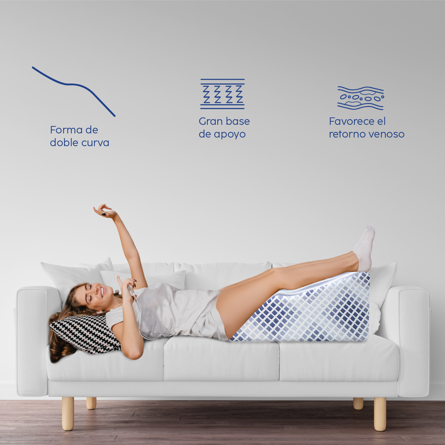 DR JOOHN Cojín elevación de piernas disminuye Varices y pies hinchados|Diseñado para favorecer el Retorno venoso | 61 x 41 x 26 cm |Funda de algodón - poliéster | Memory Foam.