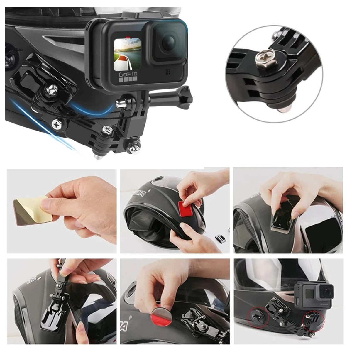 SOPORTE BRAZO ACCESORIO MONTAJE CAMARA DEPORTIVA CASCO MOTO BICI DEPORTE GO PRO SEGURIDAD AUTO 4K