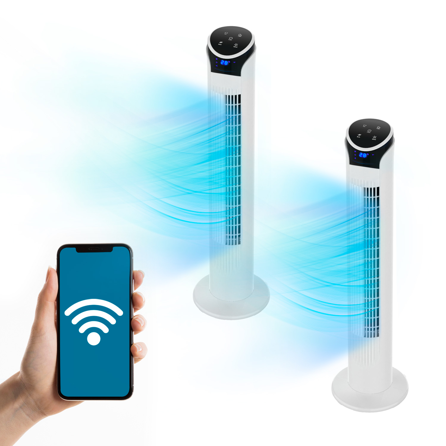 Combo 2 Ventiladores WIFI de Torre Inteligente Smart Digital 33" Blue Fan