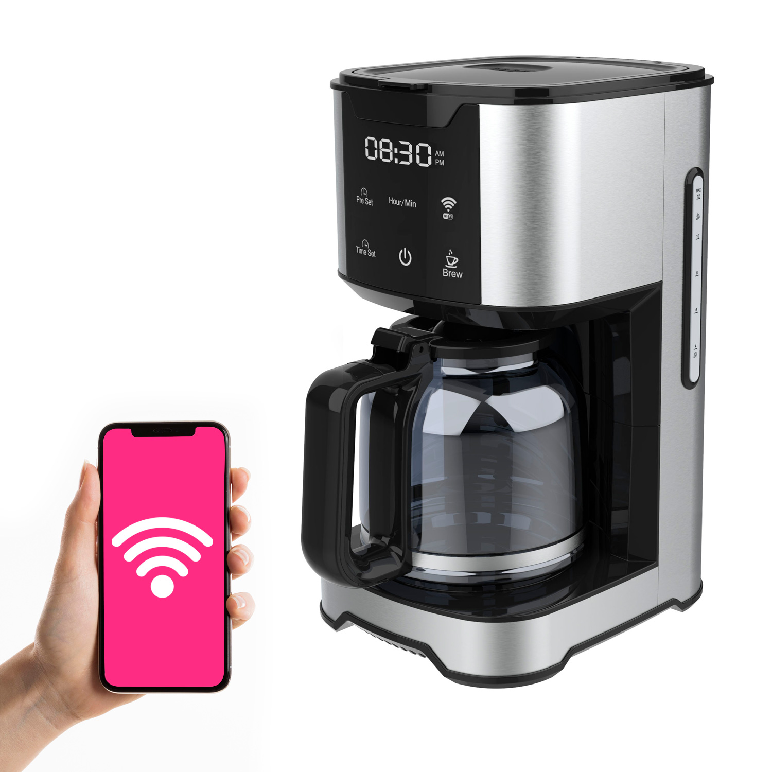 Cafetera Wifi Inteligente Smart Digital 12 Tazas Pink Garlic.