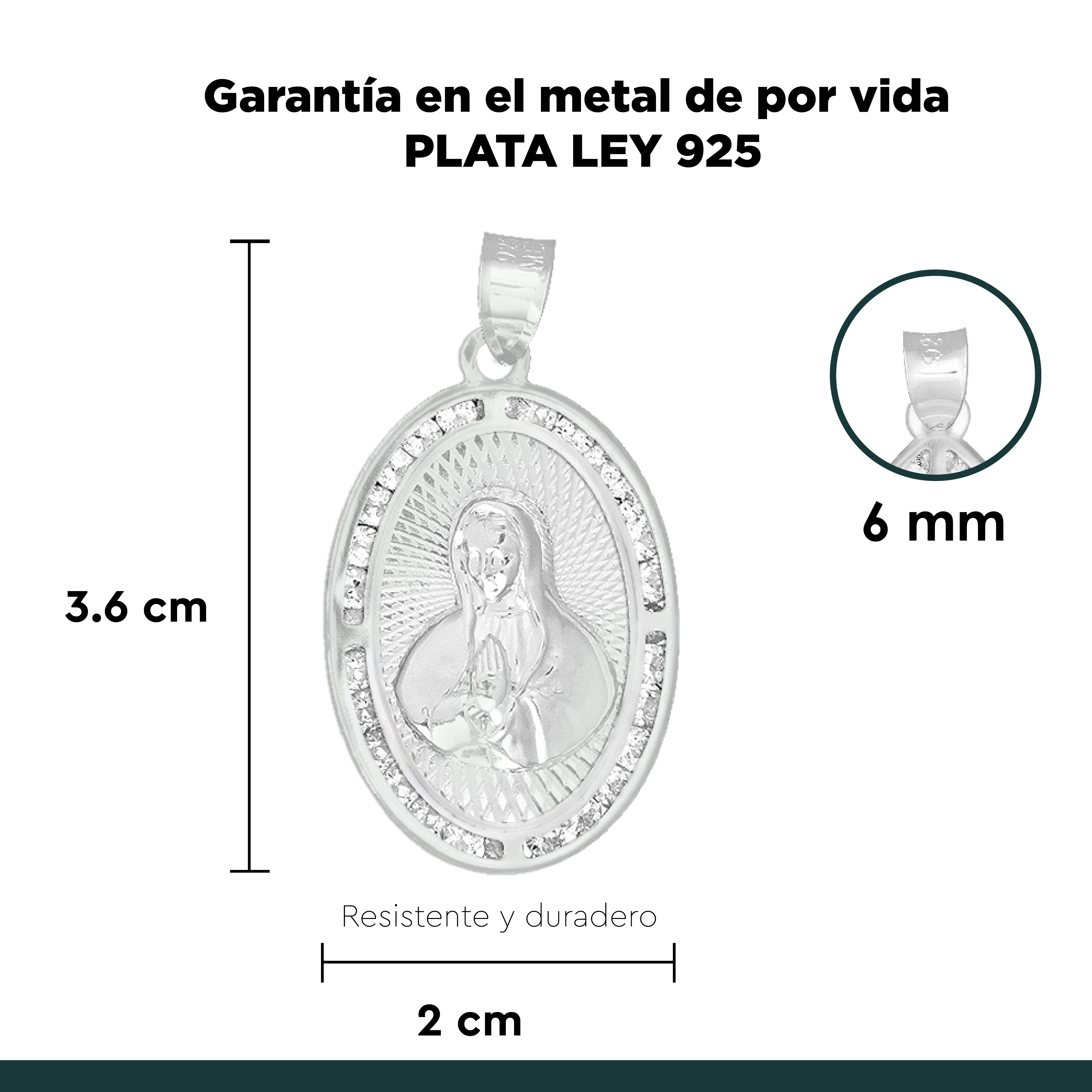 Dije Virgen Guadalupe Oval Con Cadena 50cm - 2.8mm Plata 925