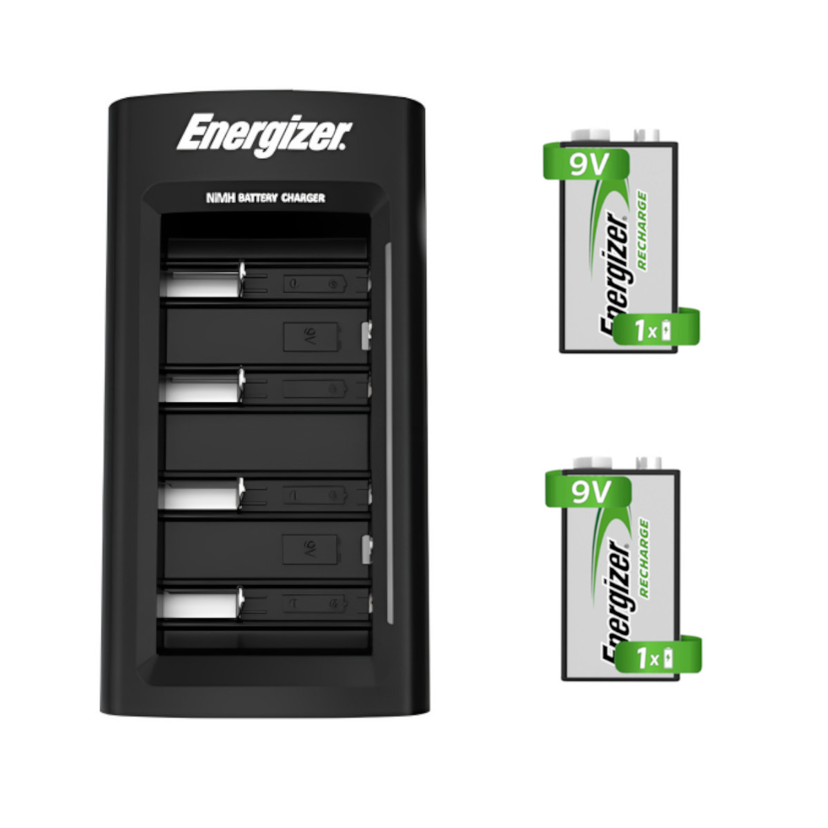 Cargador Universal Energizer + 2 Pilas Recargables 9V 175Mah.