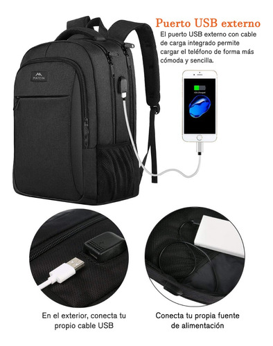 Mochila Para Laptop De 15.6 Pulgadas, Mochila De Viaje Para Laptop, Con Puerto Carga Usb, Ideal Para Negocios, Mejor Mochila Para Escolar, Antirrobo