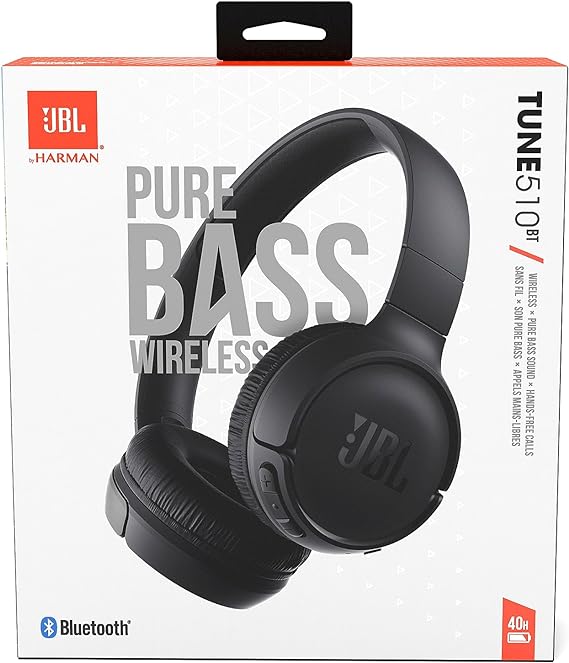 JBL Tune 510BT - Auriculares in-Ear inalámbricos con Sonido Purebass, Color Negro.