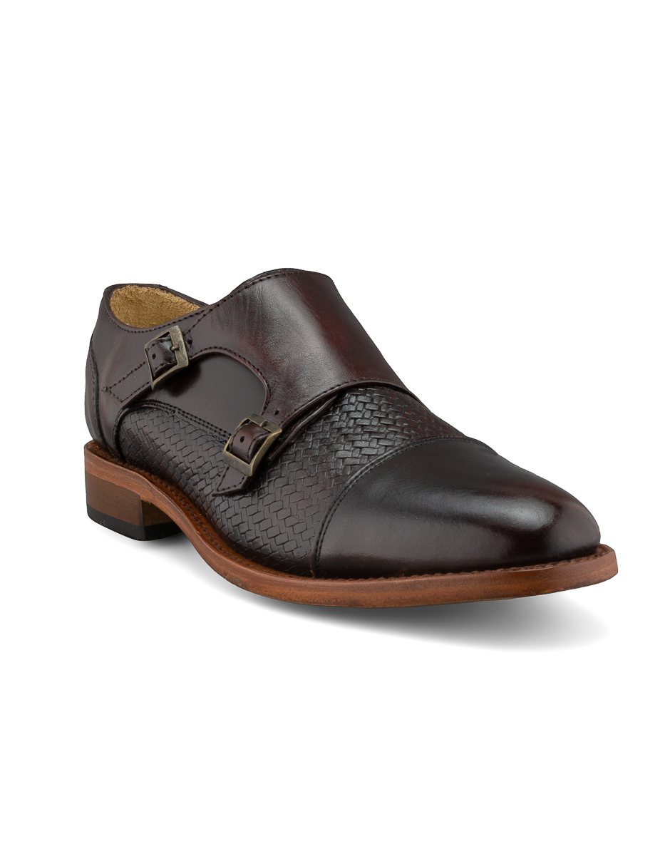 Zapato Estilo Monkstrap Dasalo Para Caballero Color Vino En Piel Vacuno Genuino
