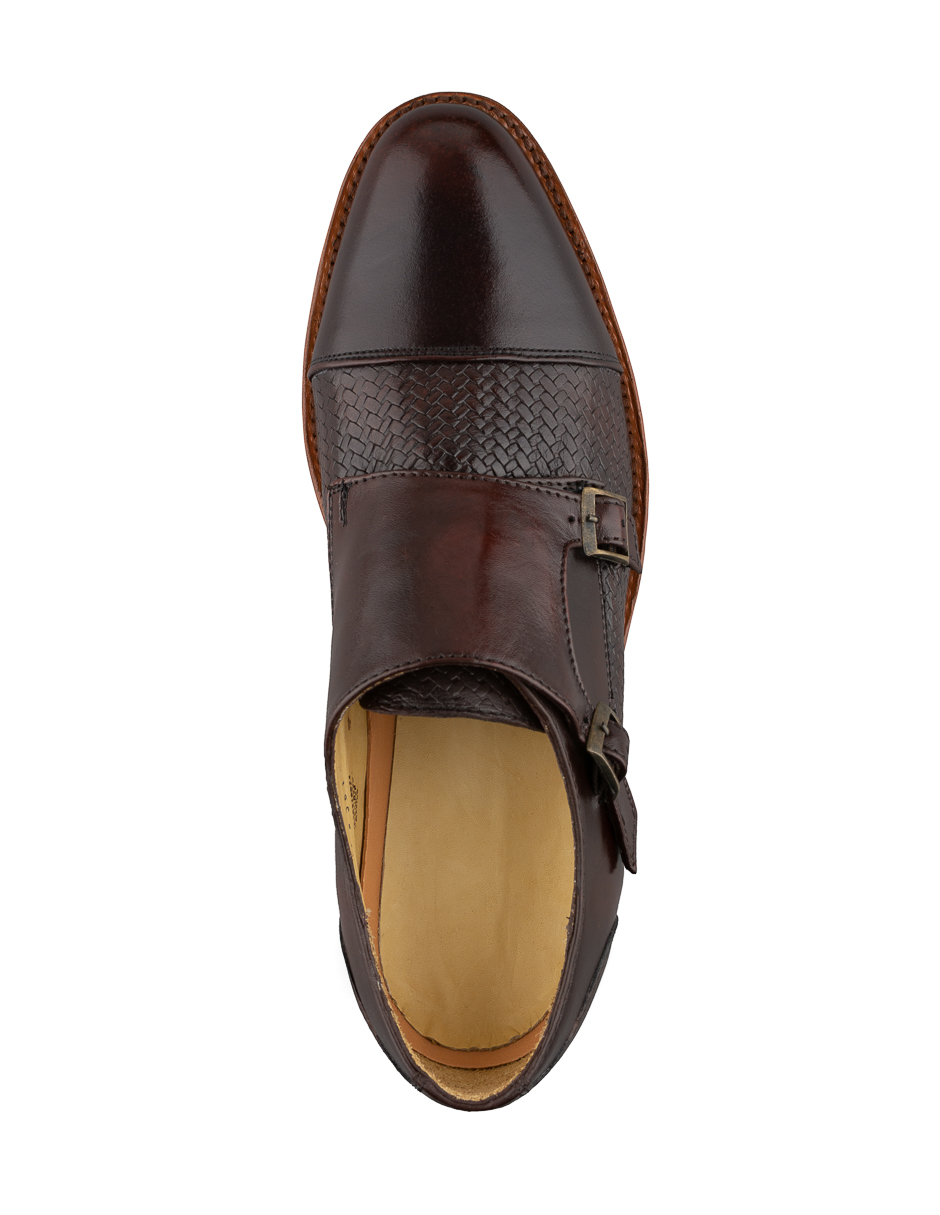 Zapato Estilo Monkstrap Dasalo Para Caballero Color Vino En Piel Vacuno Genuino