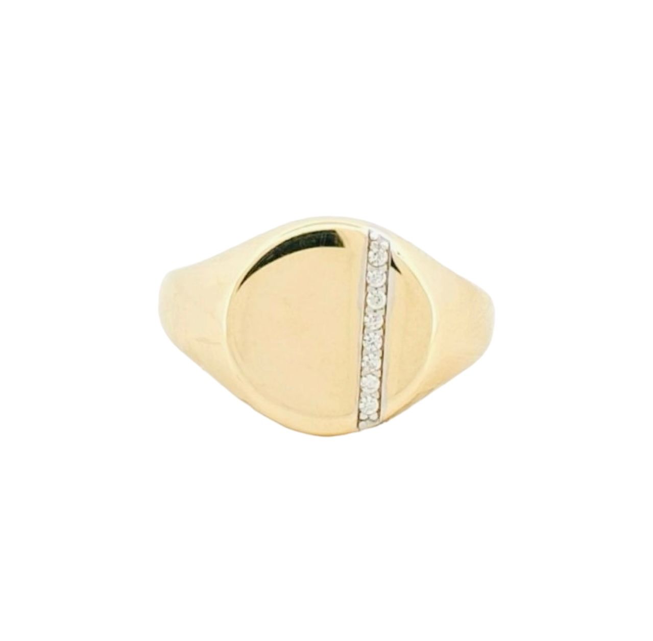 Anillo Sello Redondo Línea Zirconias Oro 14 K + Obsequio.