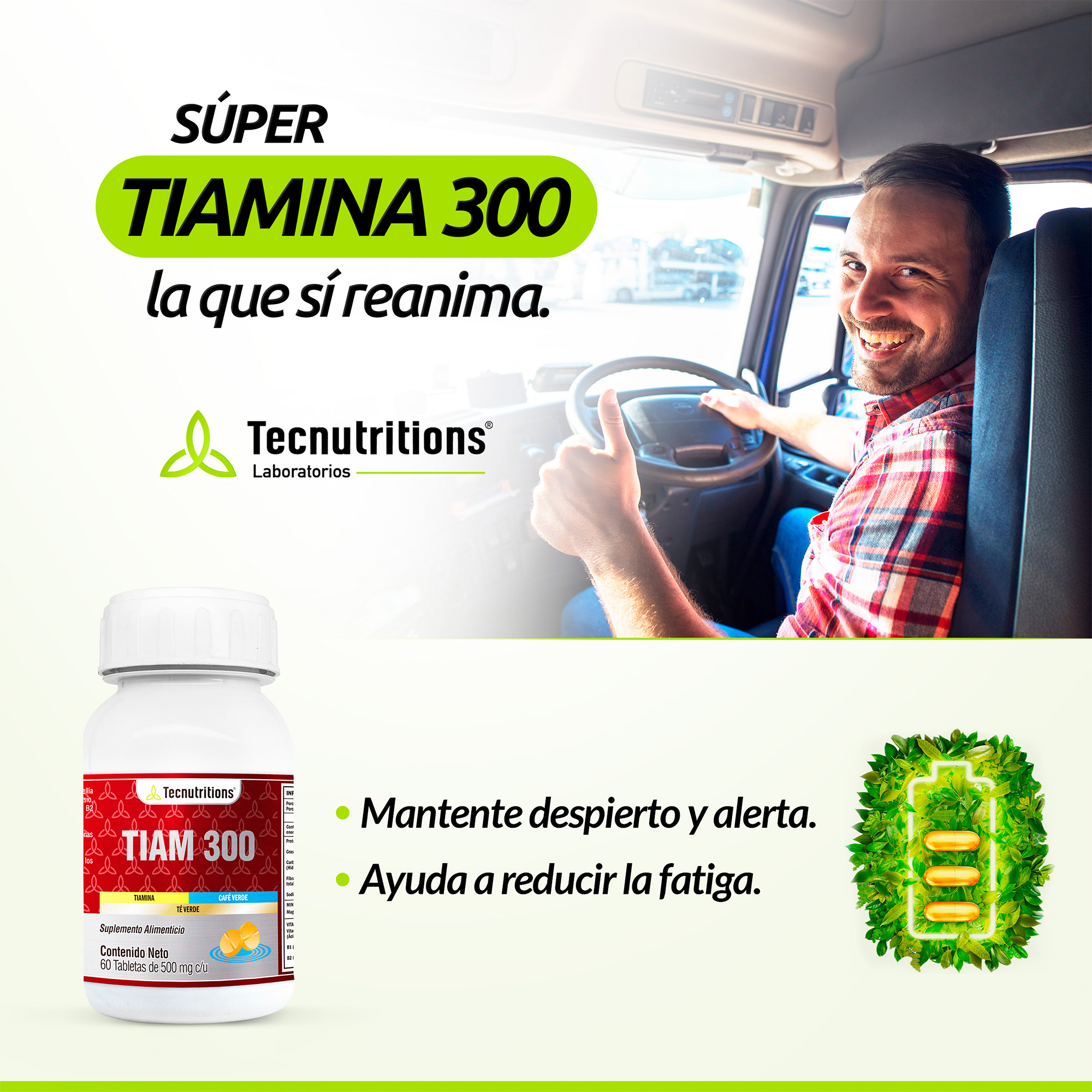 Suplemento Súper Tiamina, Tiam 300, Tecnutritions® Desvelo Y Fatiga