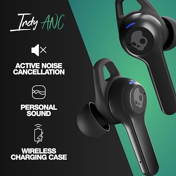 Skullcandy Indy ANC XT Auriculares In-Ear Inalámbricos con Cancelación de Ruido, 23 h de Autonomía, Micrófono, Compatibles con iPhone Android y Dispositivos Bluetooth, Negro.