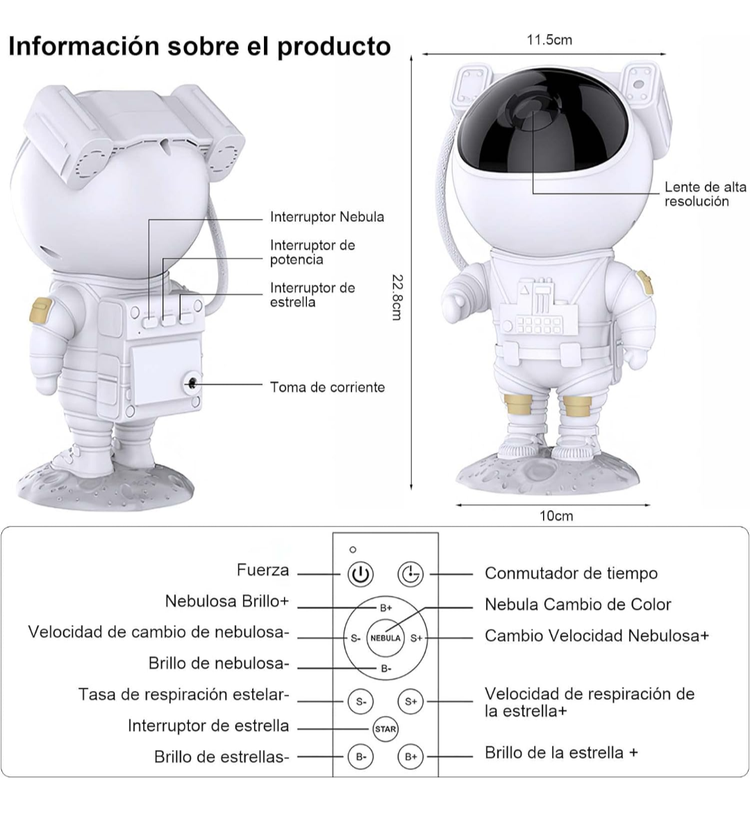 Proyector de estrellas y galaxias con sonido en forma de astronauta