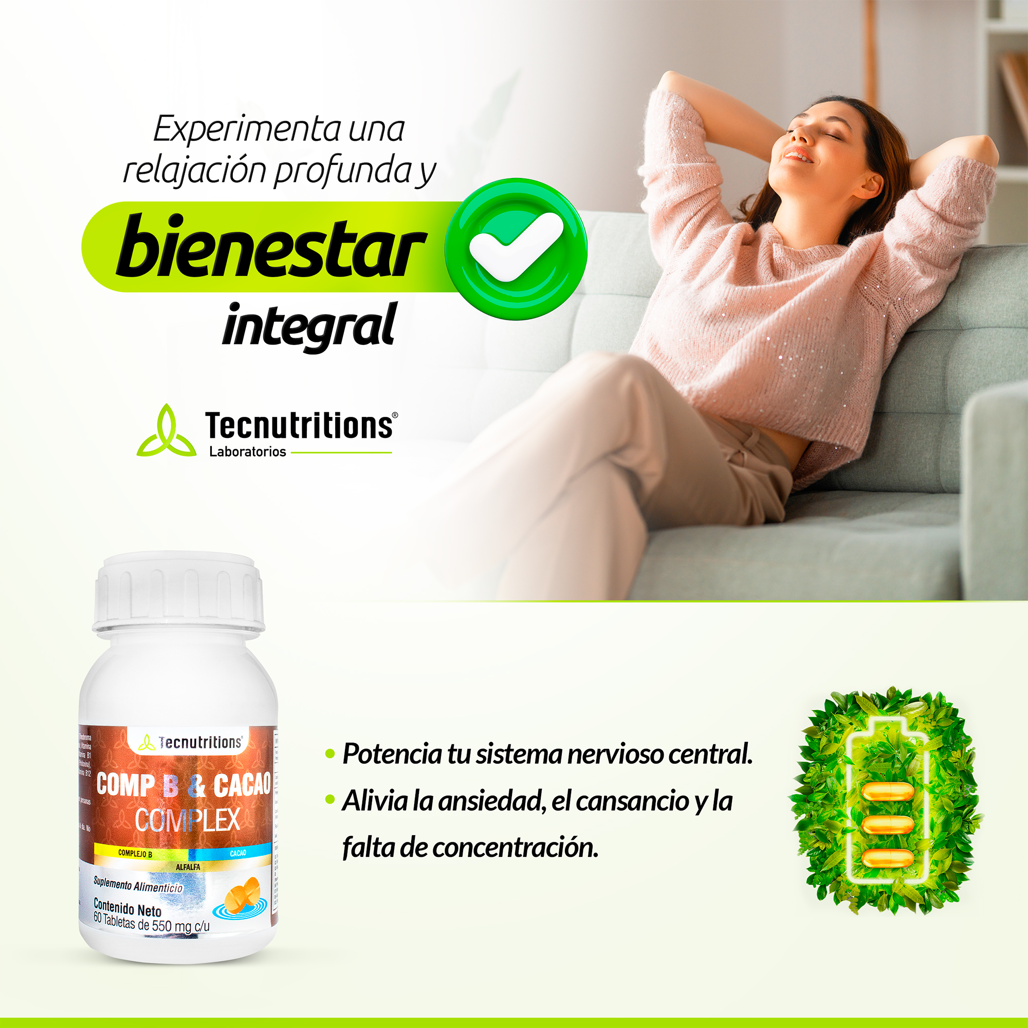 Suplemento Complejo B Y Cacao Tecnutritions Energía Sistema Nervioso