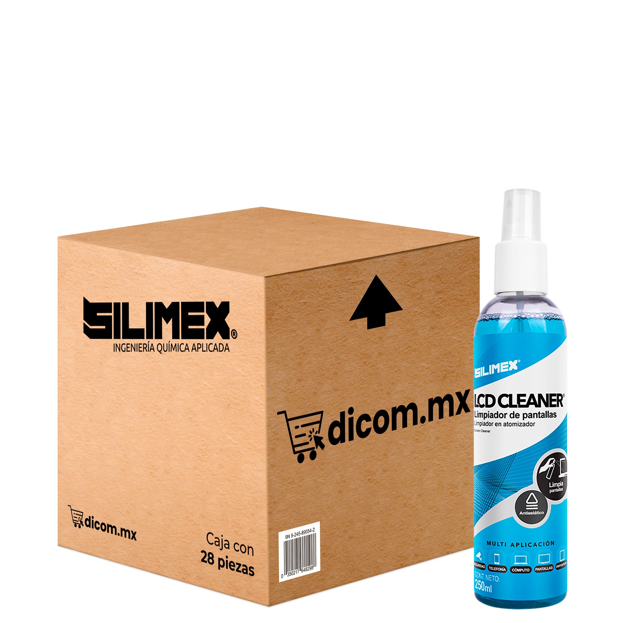 Limpiador de Pantallas, Silimex LCD Cleaner, 250 ML, caja con 28 piezas.