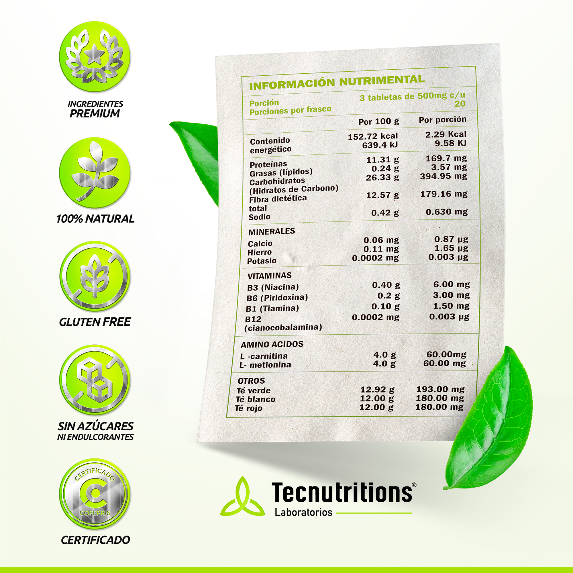 Suplemento Té Verde, The Green 3 En 1, Tecnutritions® Metabolismo