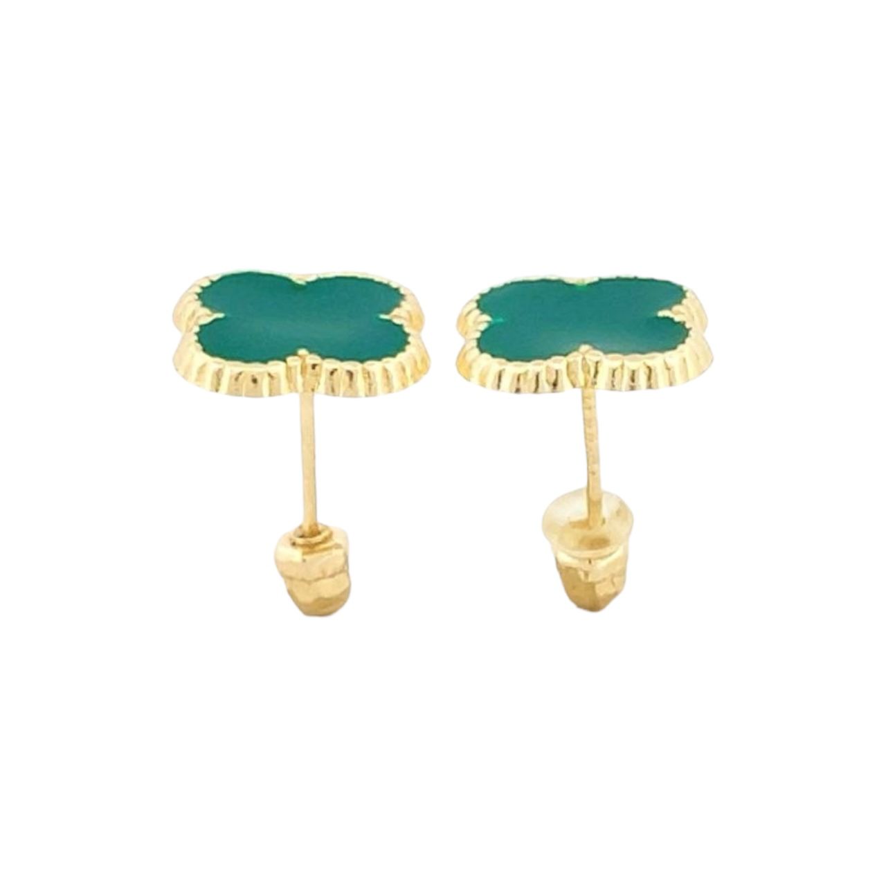 Broqueles Trébol Verde Suerte Oro 10 K + Obsequio.