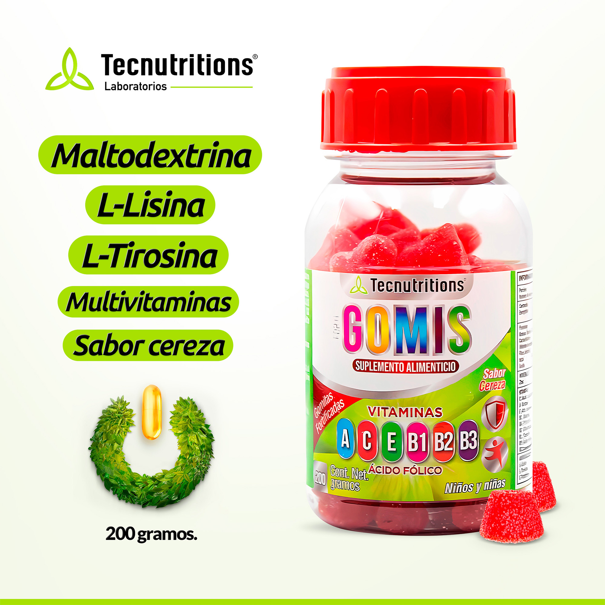 Suplemento Vitaminas Para Niños En Gomitas, Tecnutritions® sistema inmunológico