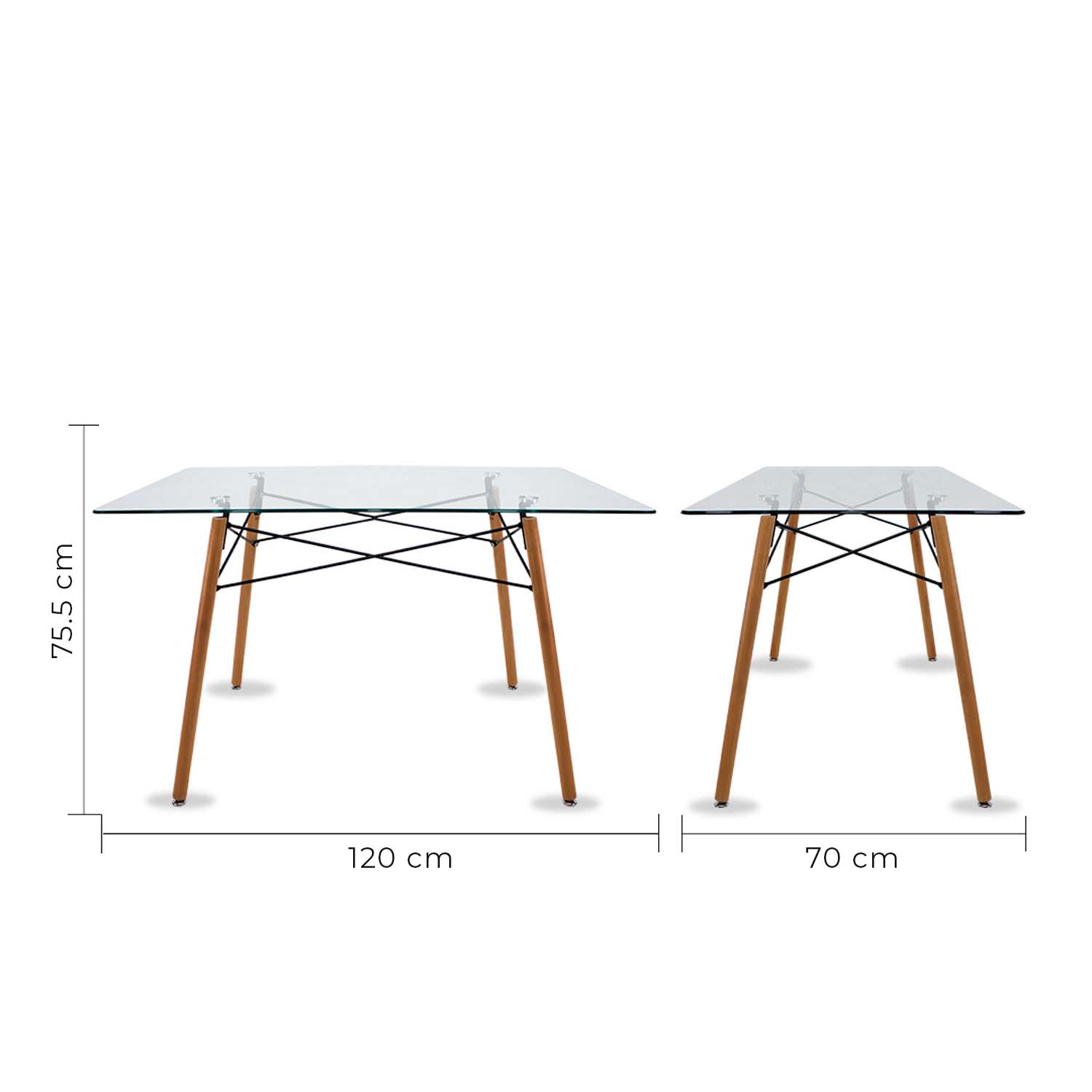 Set de comedor Cristal 120 cm Oslo y 4 sillas Eames Negro base Nogal.
