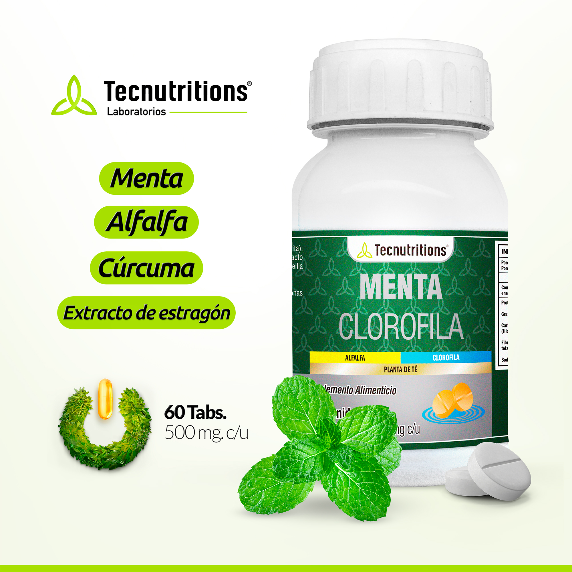 Suplemento Menta Clorofila, Tecnutritions® Depurador Purifica Sangre