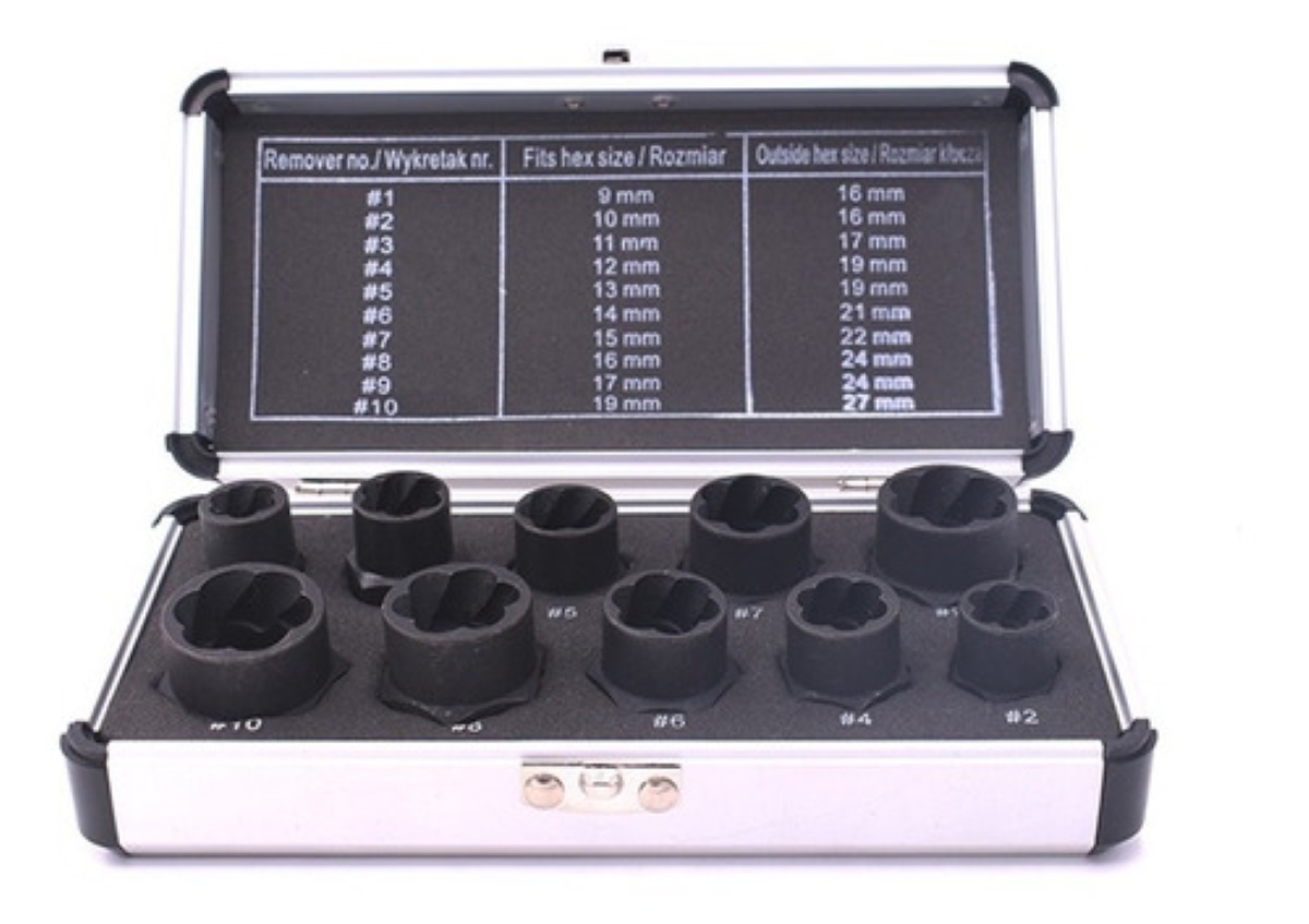 Extractores De Birlos Tornillos Tuercas 9-19mm Estuche 10pie