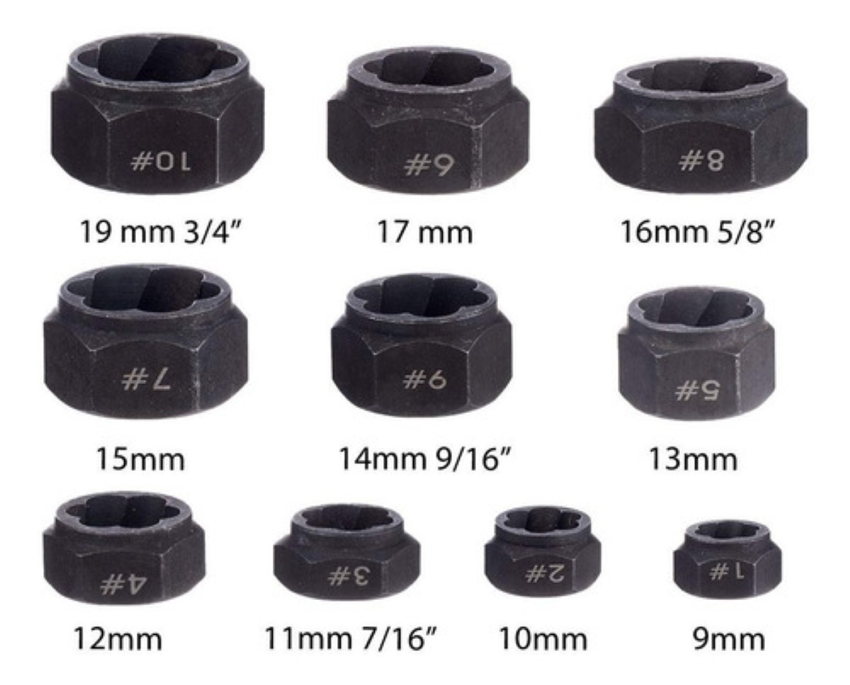 Extractores De Birlos Tornillos Tuercas 9-19mm Estuche 10pie