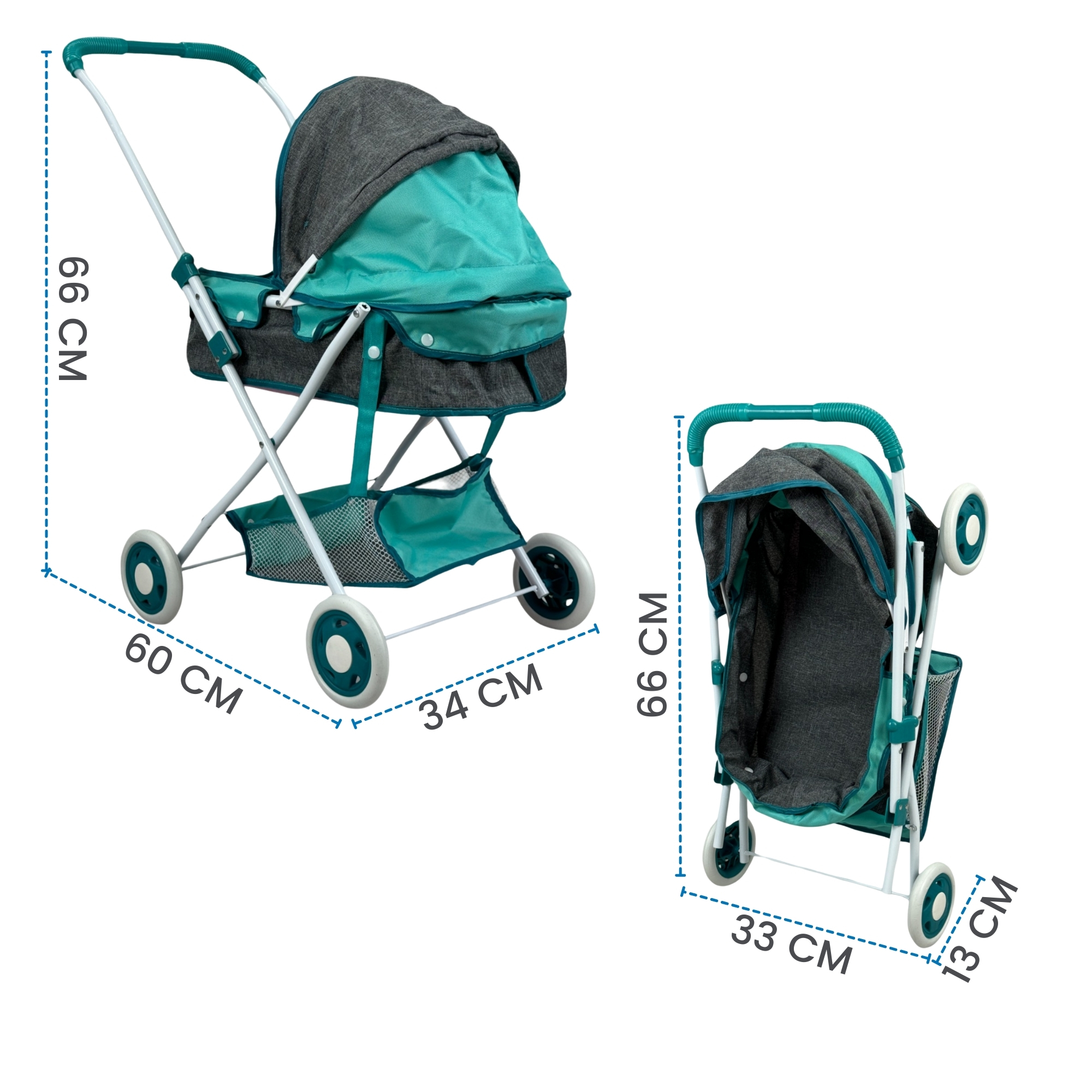 Carriola para Muñecas de Juguete Niñas,Pañalera,Toldo,Plegable - Azul.