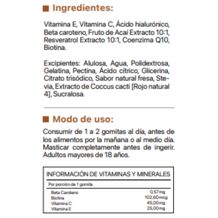 Gomitas de Biotina + Ácido Hialurónico + CoQ10