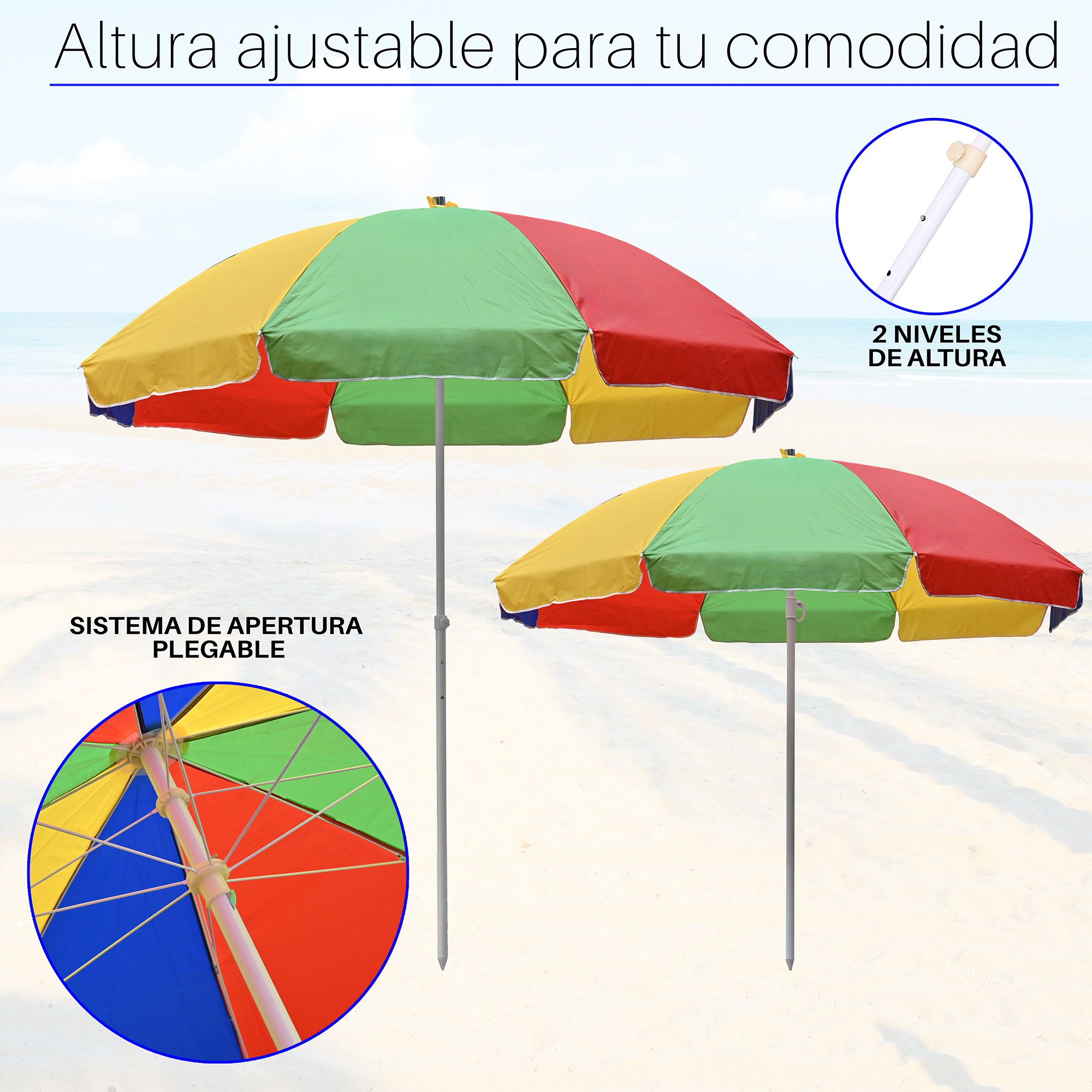 Sombrilla para Playa o Jardín con 2.4mts de Diámetro Funda Protección "UV"
