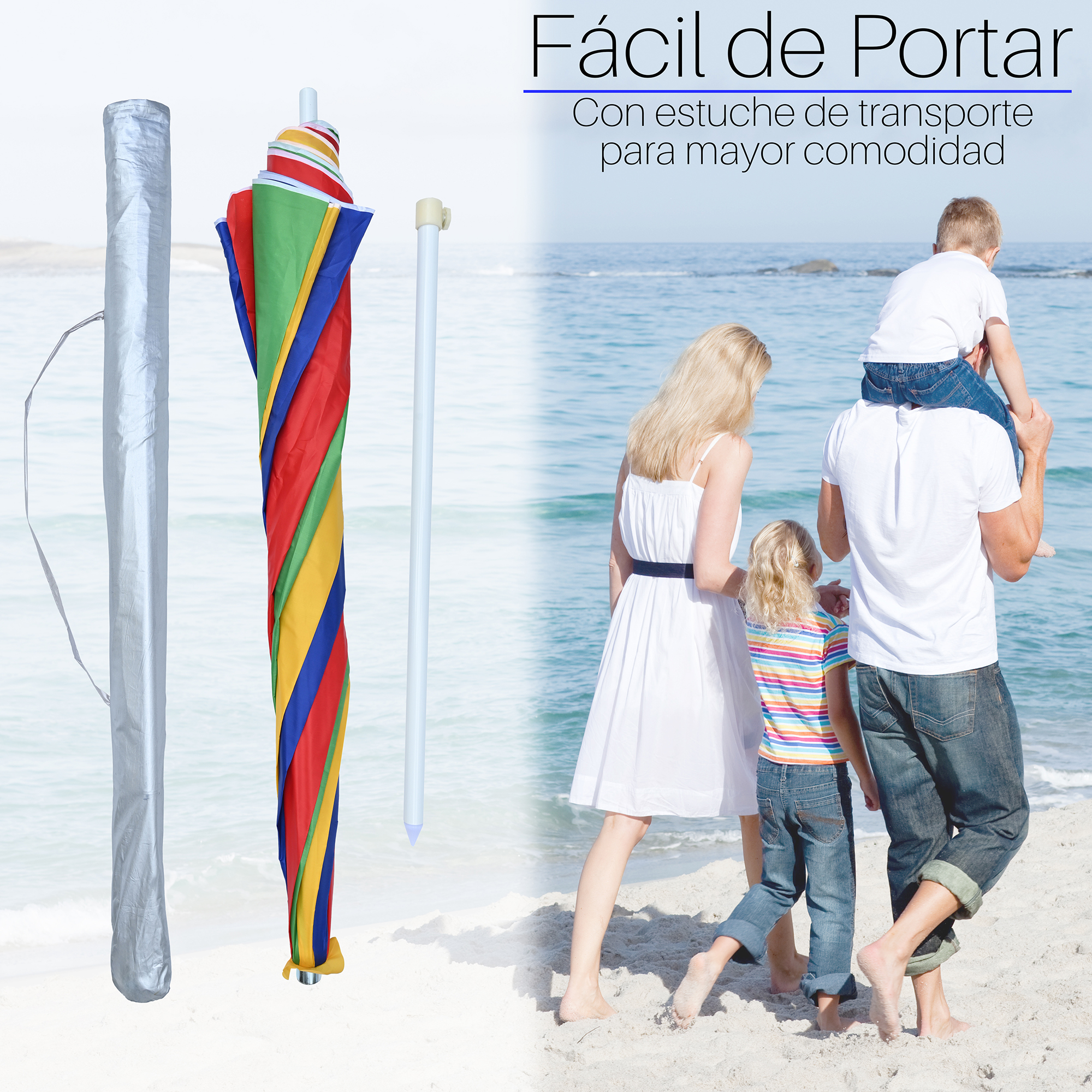 Sombrilla para Playa o Jardín con 2.4mts de Diámetro Funda Protección "UV"