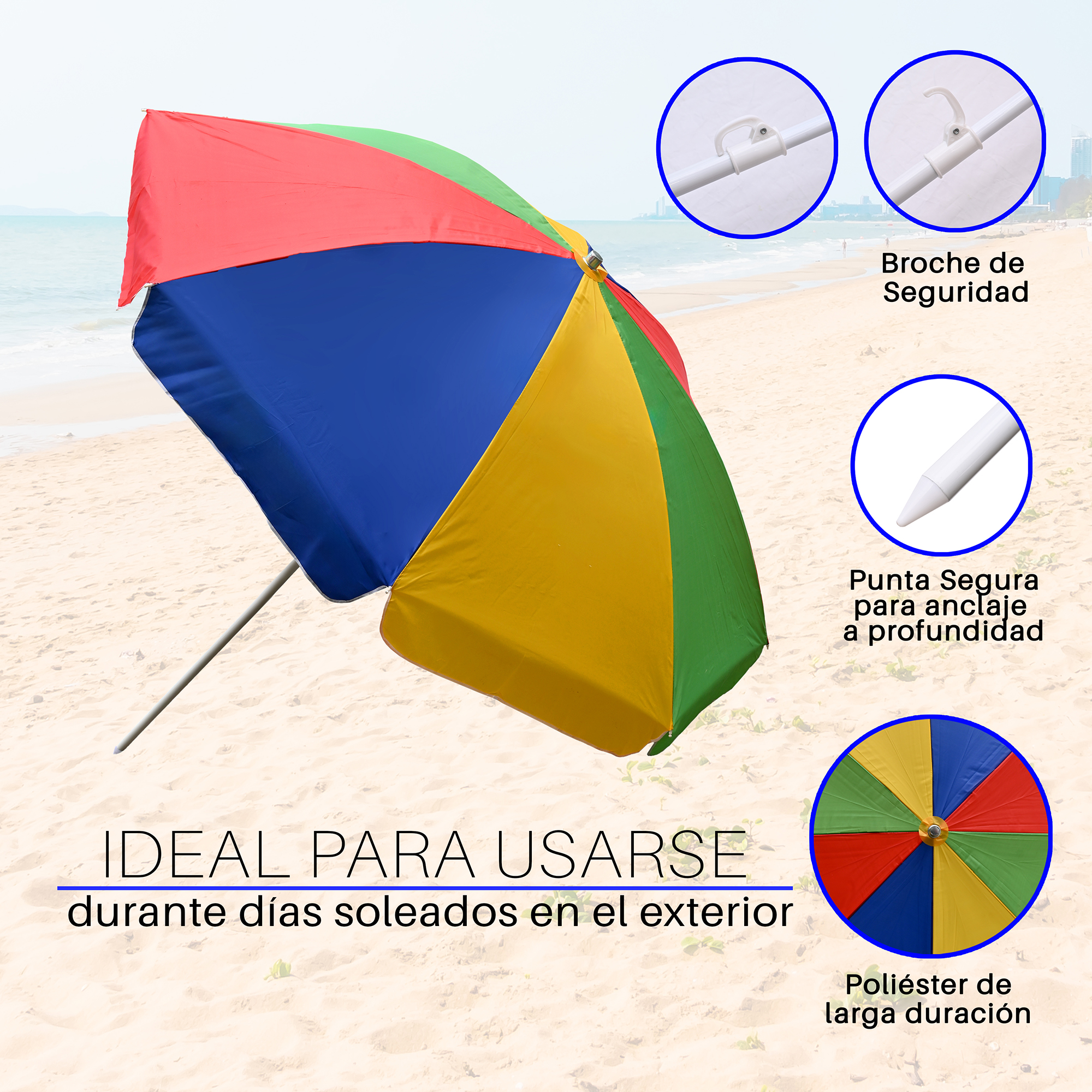 Sombrilla para Playa o Jardín con 2.4mts de Diámetro Funda Protección "UV"
