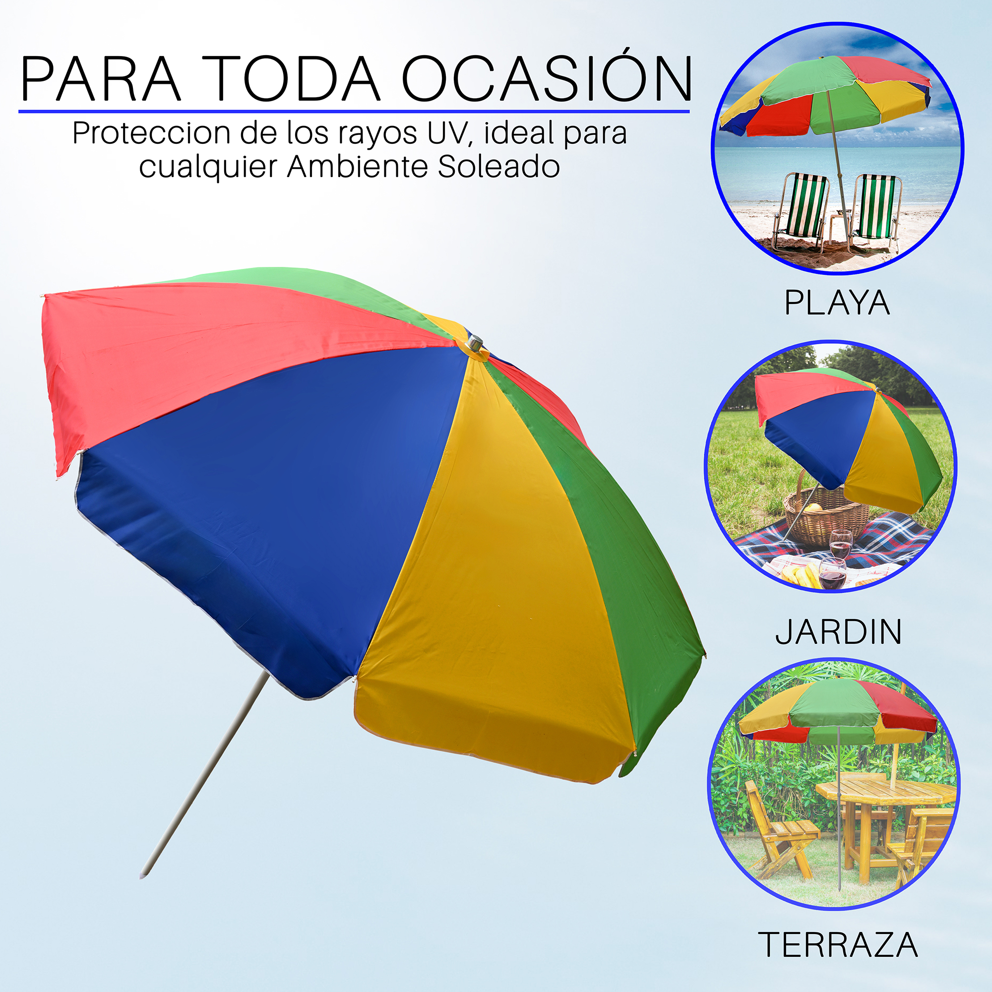 Sombrilla para Playa o Jardín con 2.4mts de Diámetro Funda Protección "UV"