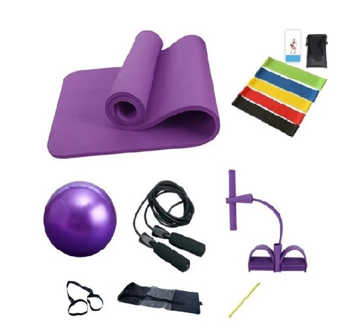 Set Ejercicio En Casa Yoga Pilates Pelota Cuerda Y 5 Ligas.