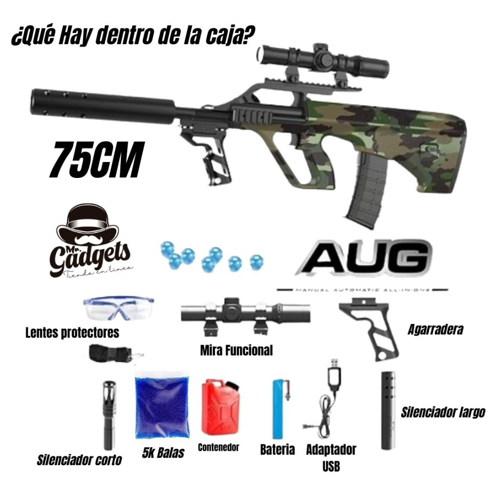 Pistola Eléctrica Automática Gel Blaster Aug Arma Hidrogel,Lanzador Eléctrico para Exteriores,Gel Blaster,Batería Recargable.