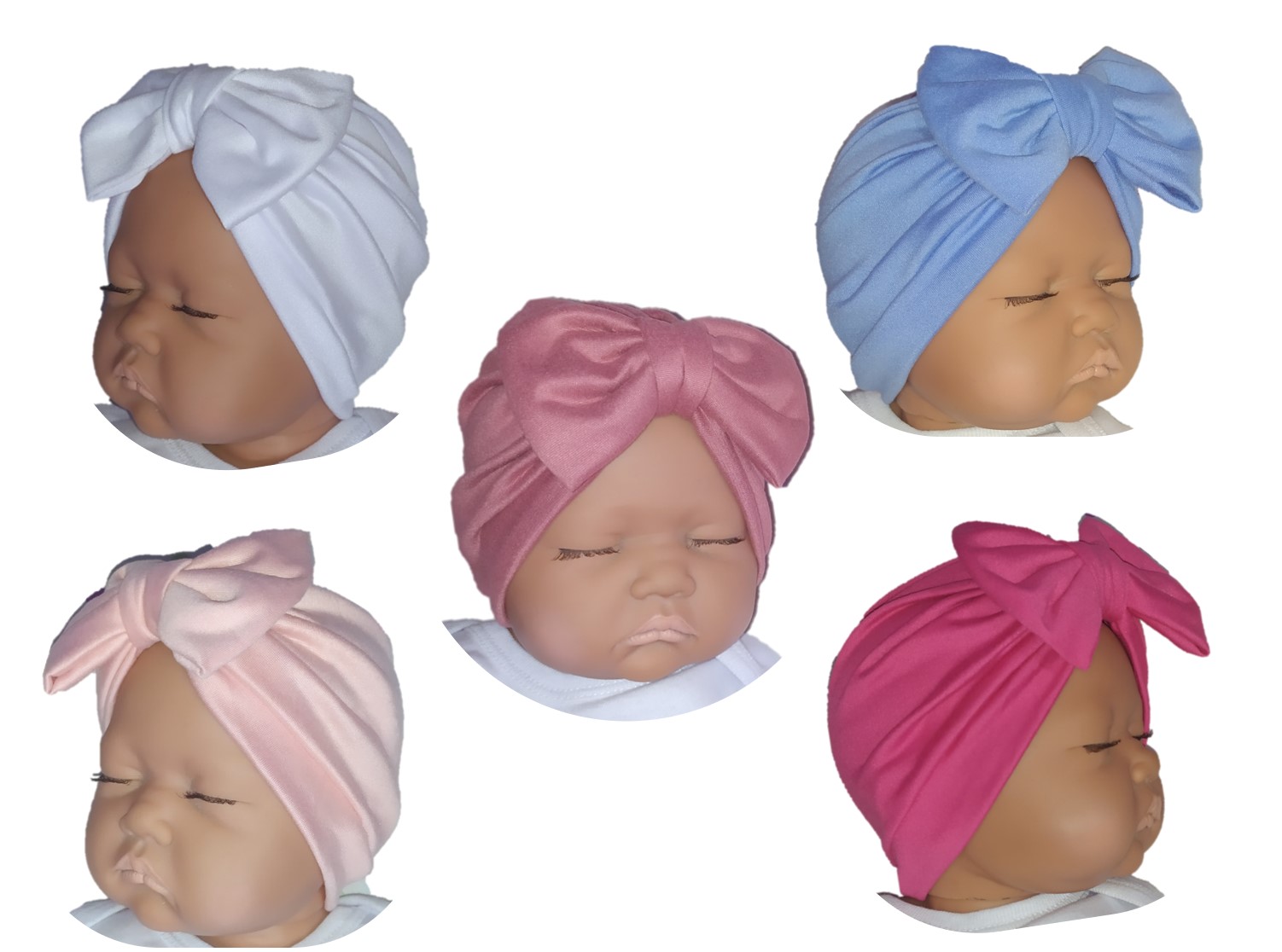 Set 5 gorros para bebe niña 0-6 m. Headwrap turbantes bebe, turbantes para bebe niña moño.