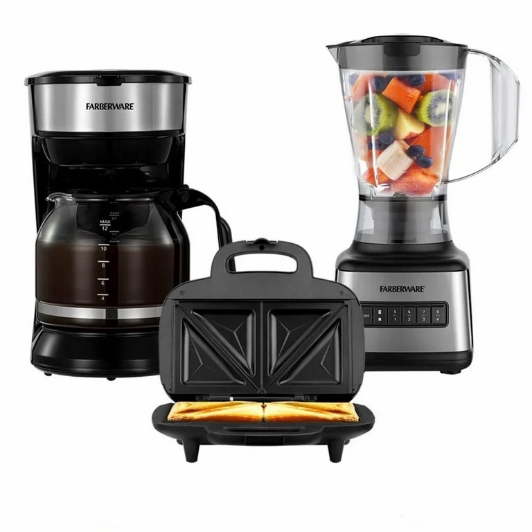 Combo Electrodomésticos Cafetera Licuadora y Sandwichera Farberware.