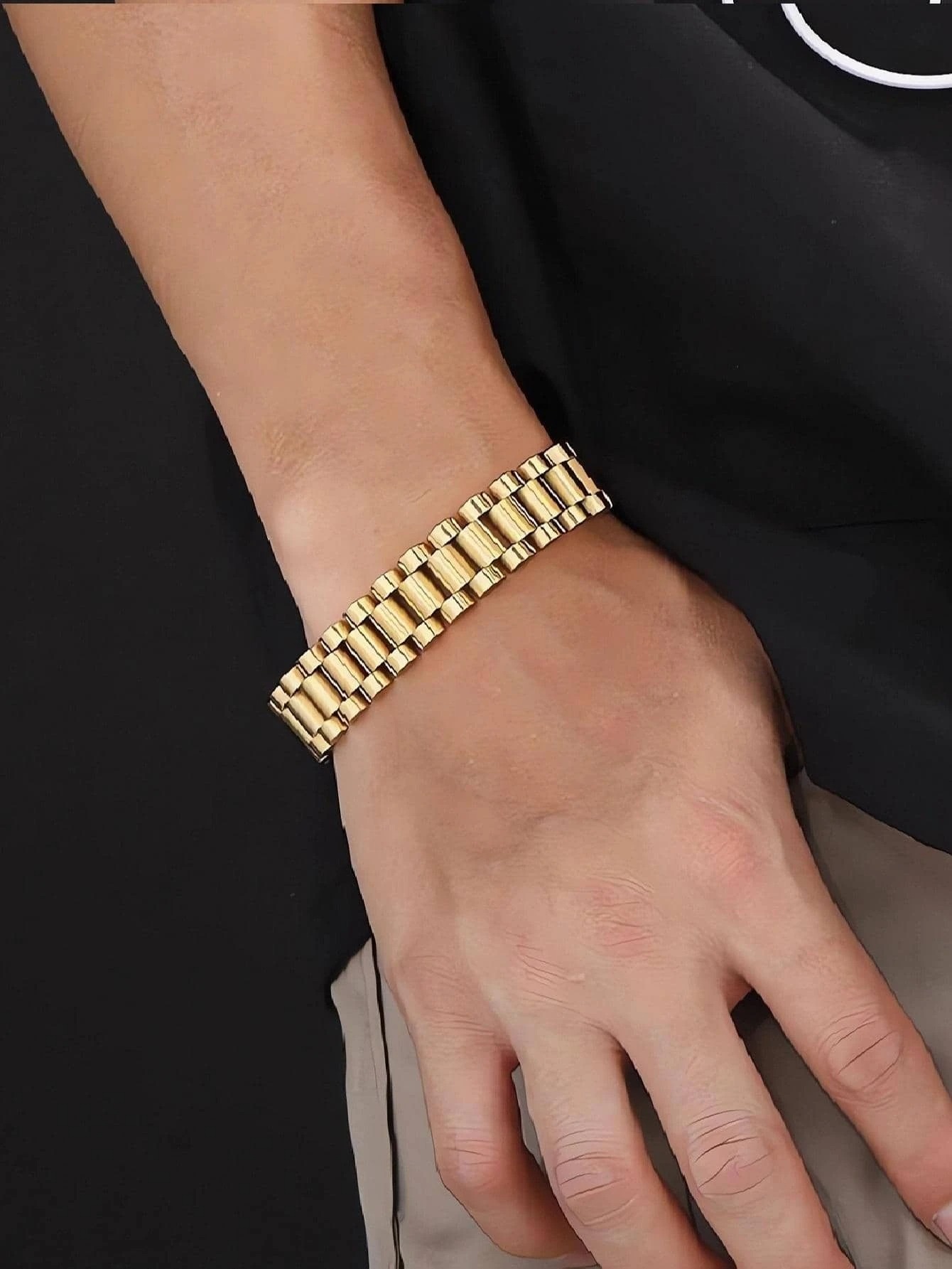 Pulsera esclava tejido rlx, color oro, acero inoxidable