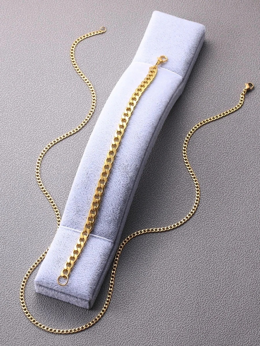 Set de cadena y esclava cubana para hombre, acero inoxidable