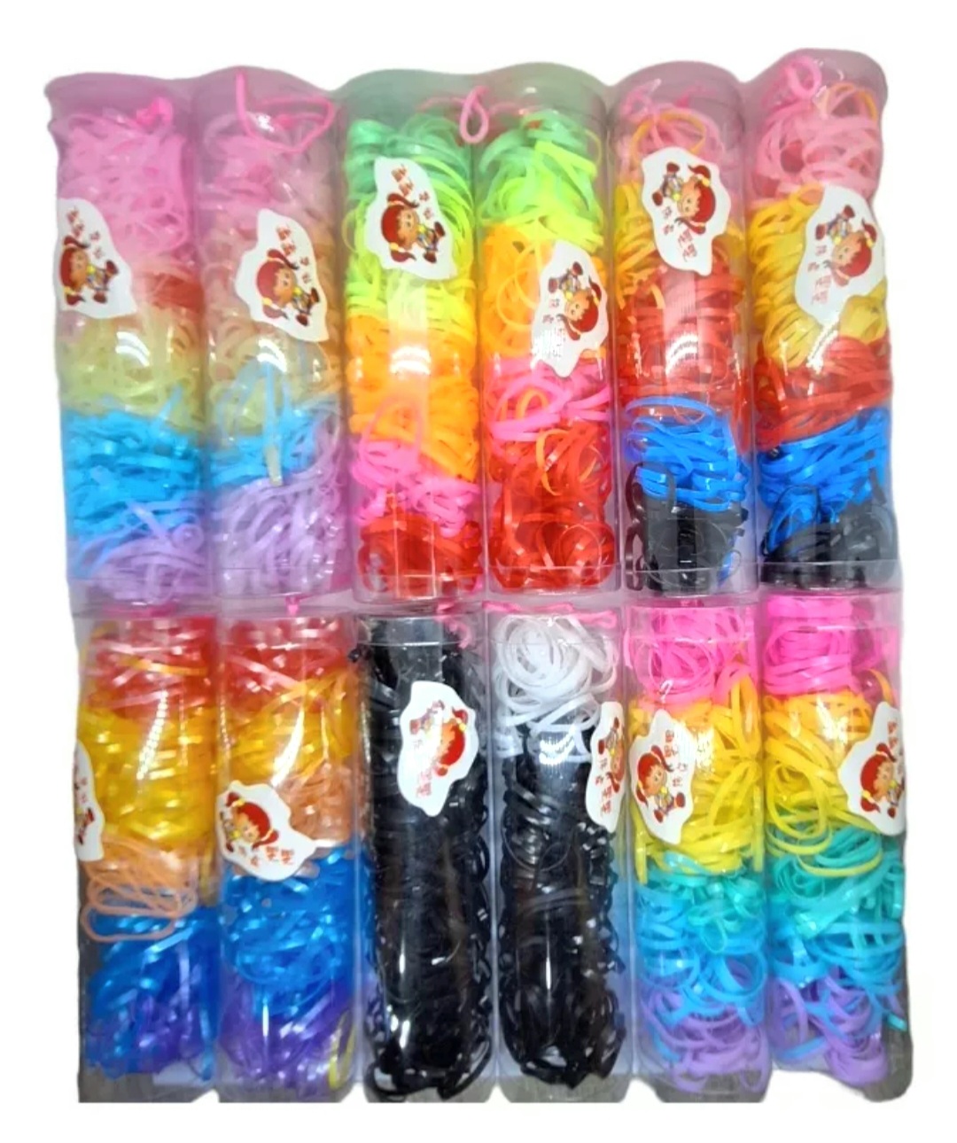 12 Tubos De Ligas Para peinar el Cabello de Color Surtido