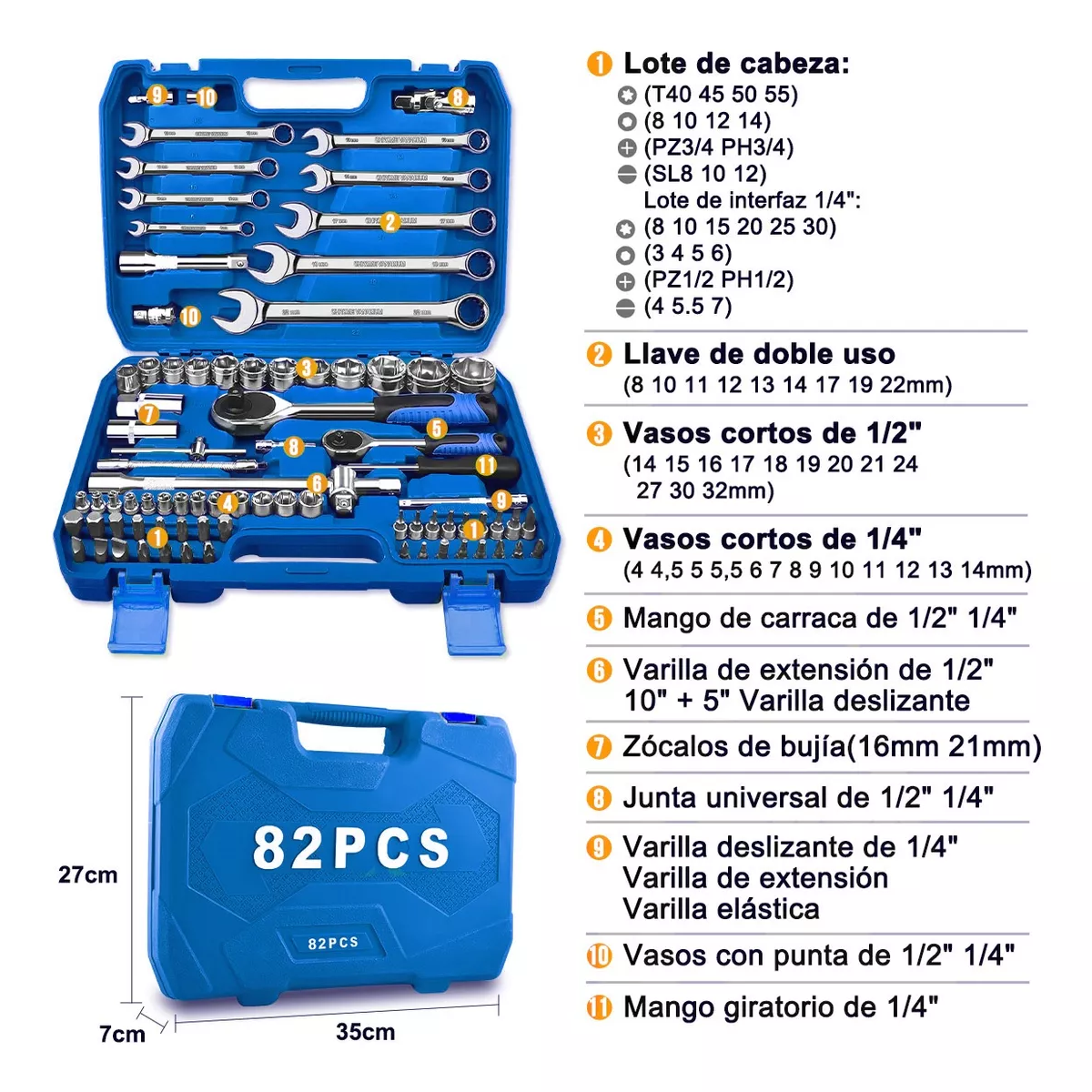 Juego De Herramientas Y Dados De Impacto, 82 Piezas Estuche Azul