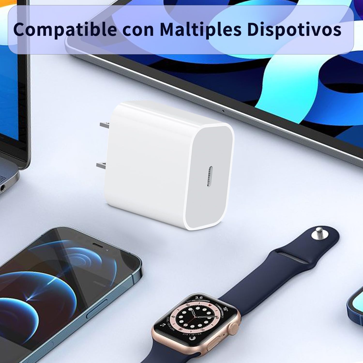 Cubo Cargador IP USB-C 20 watts [Apple MFi Certificado] Carga rapida