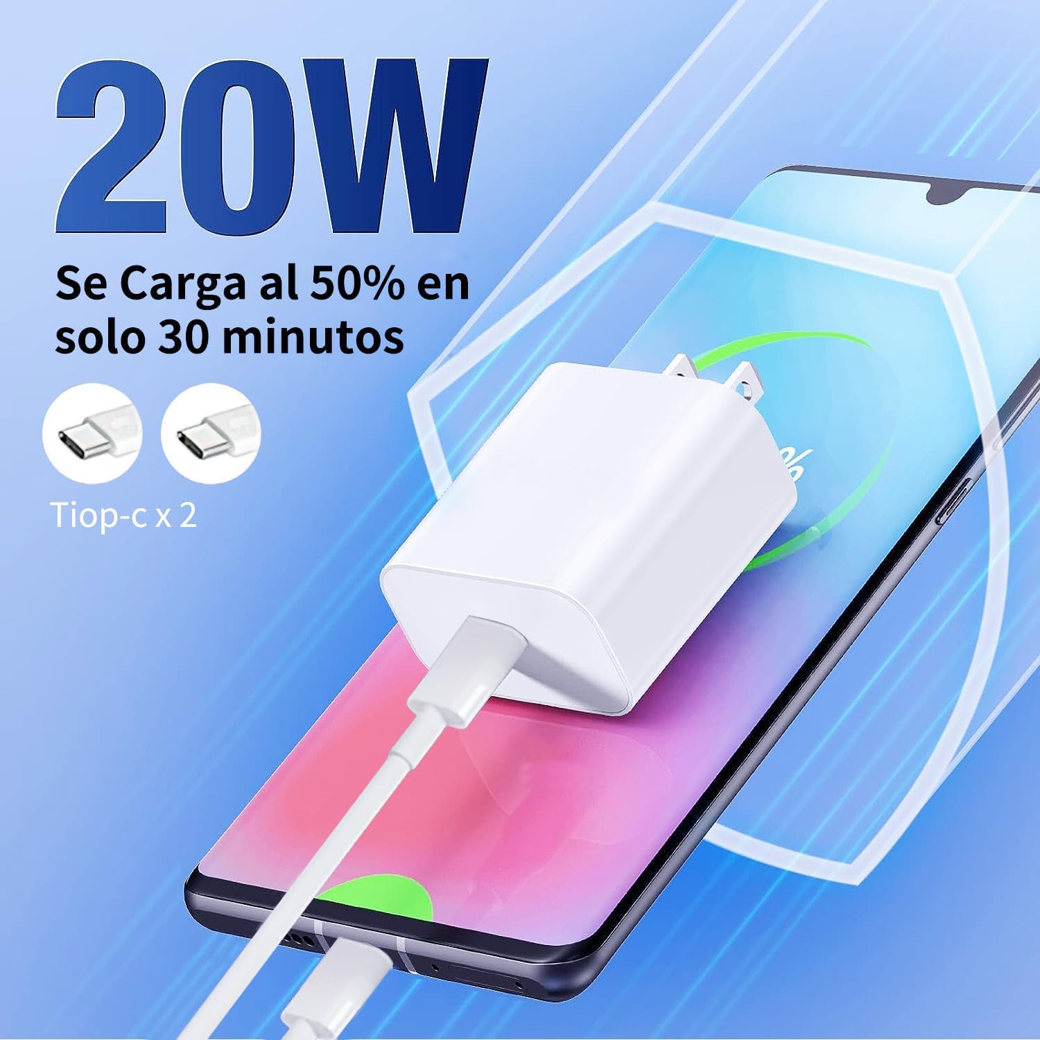 Cubo Cargador IP USB-C 20 watts [Apple MFi Certificado] Carga rapida