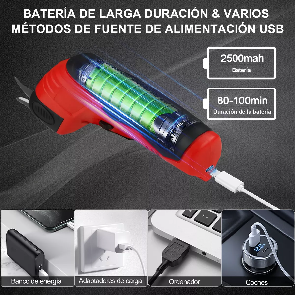 Tijera Eléctrica Inalámbrica Recargable Para Cortar De Tela Rojo