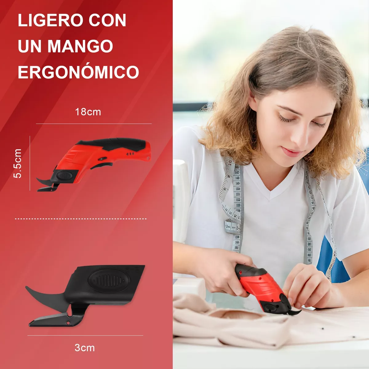 Tijera Eléctrica Inalámbrica Recargable Para Cortar De Tela Rojo