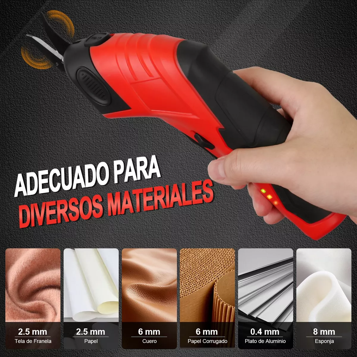 Tijera Eléctrica Inalámbrica Recargable Para Cortar De Tela Rojo