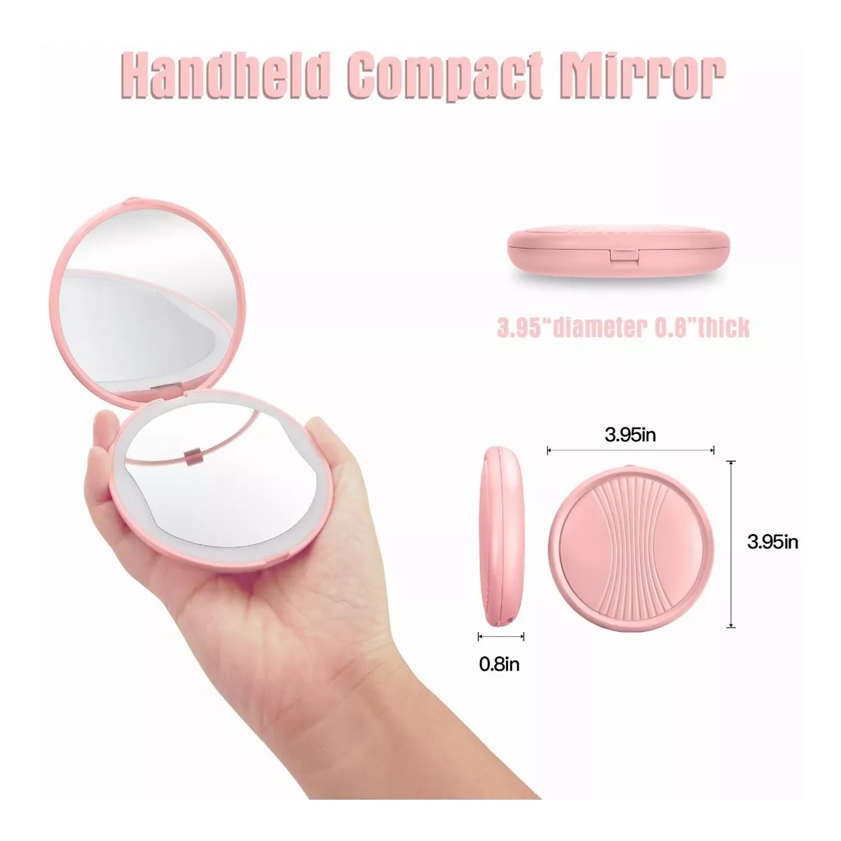 Espejo Para Maquillaje Luz Led Bolsillo Portatil 1x5 Aumento Rosa