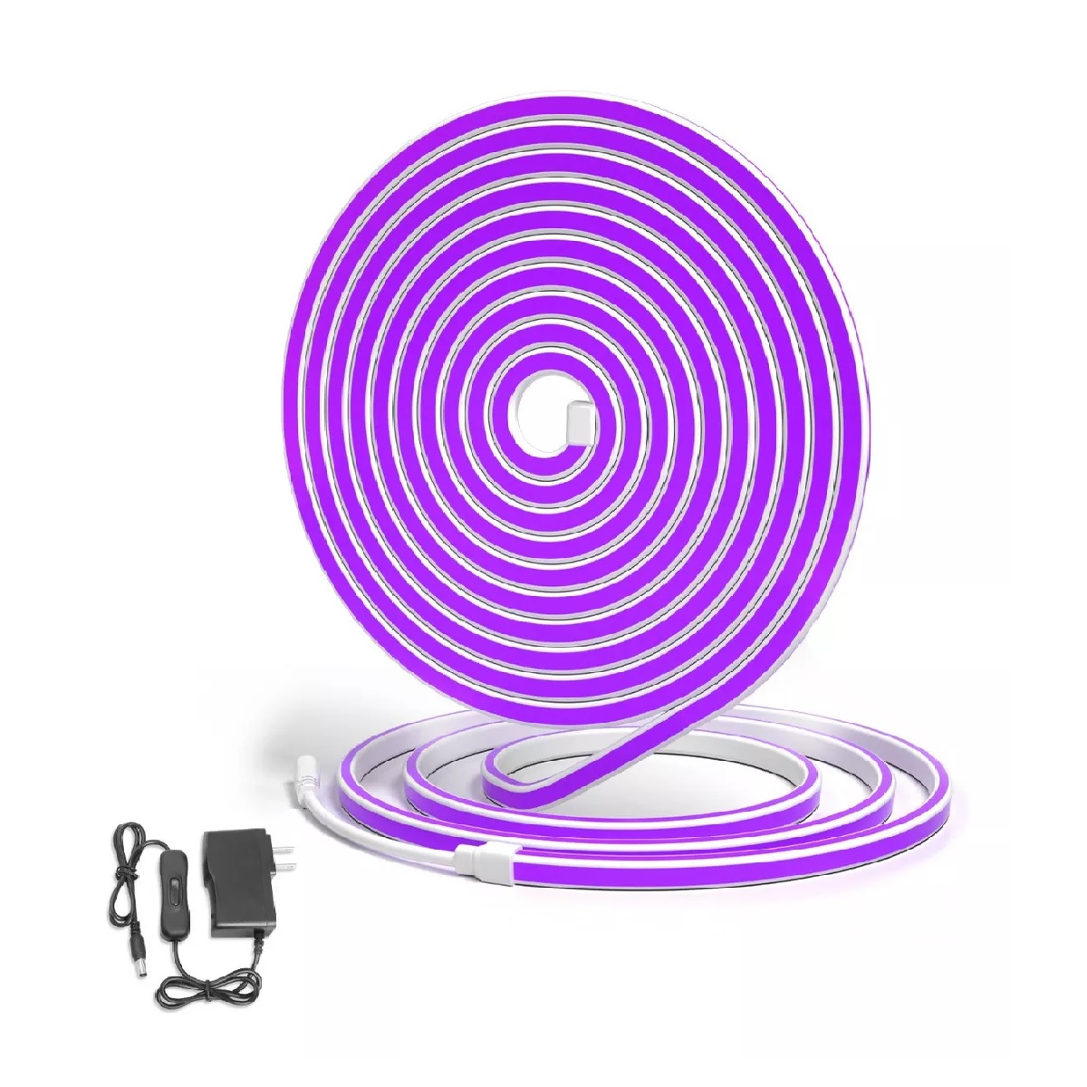 Tiras De Led Luz De Neón Flexible 5m Manguera Con Fuente Luz Púrpura