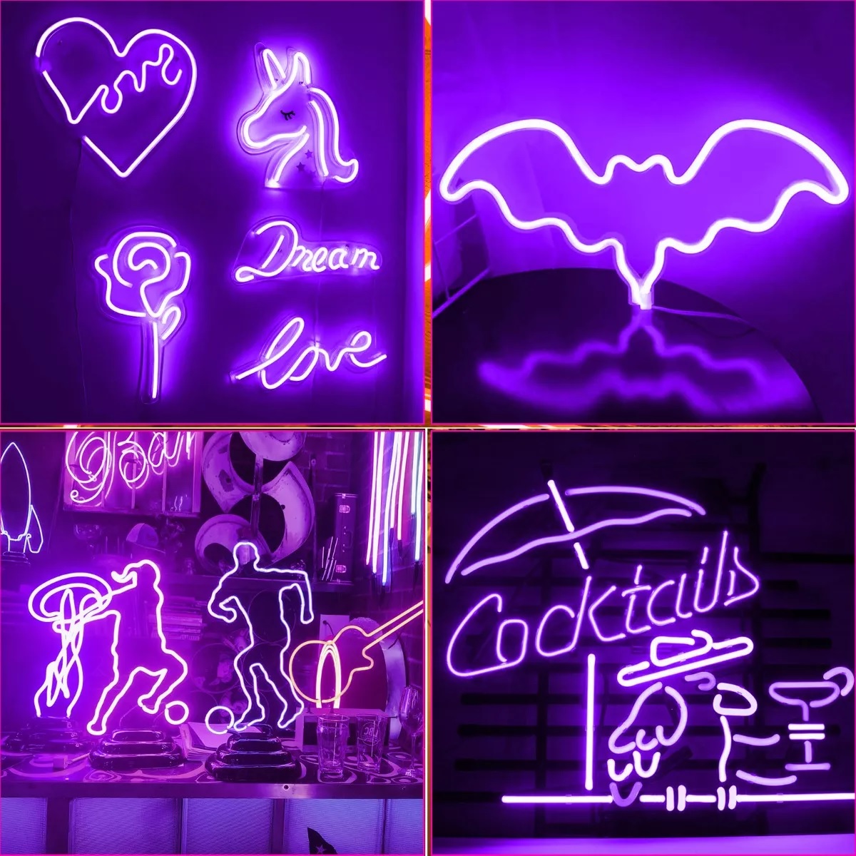 Tiras De Led Luz De Neón Flexible 5m Manguera Con Fuente Luz Púrpura